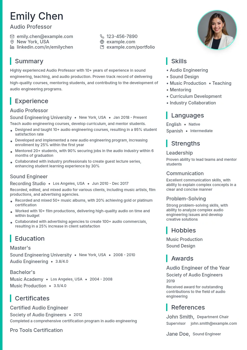 Audio Professor resume example