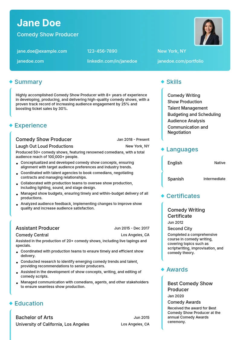 Comedy Show Producer resume example