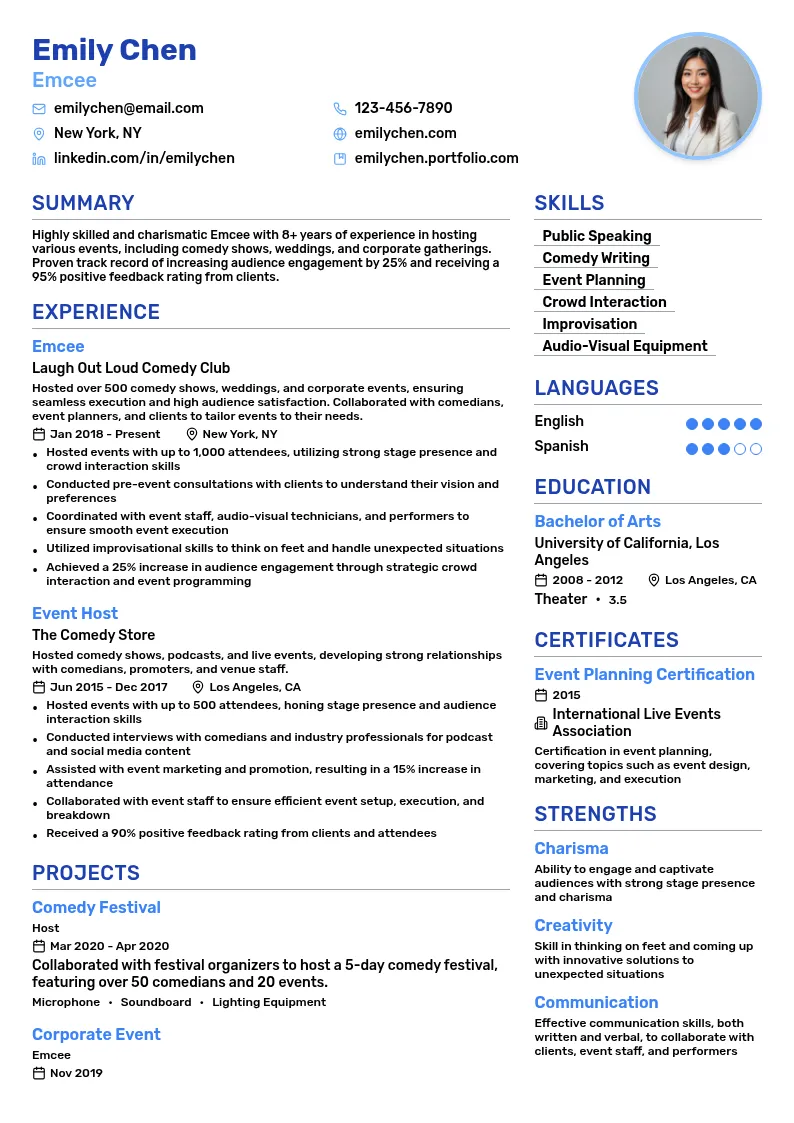 Emcee resume example