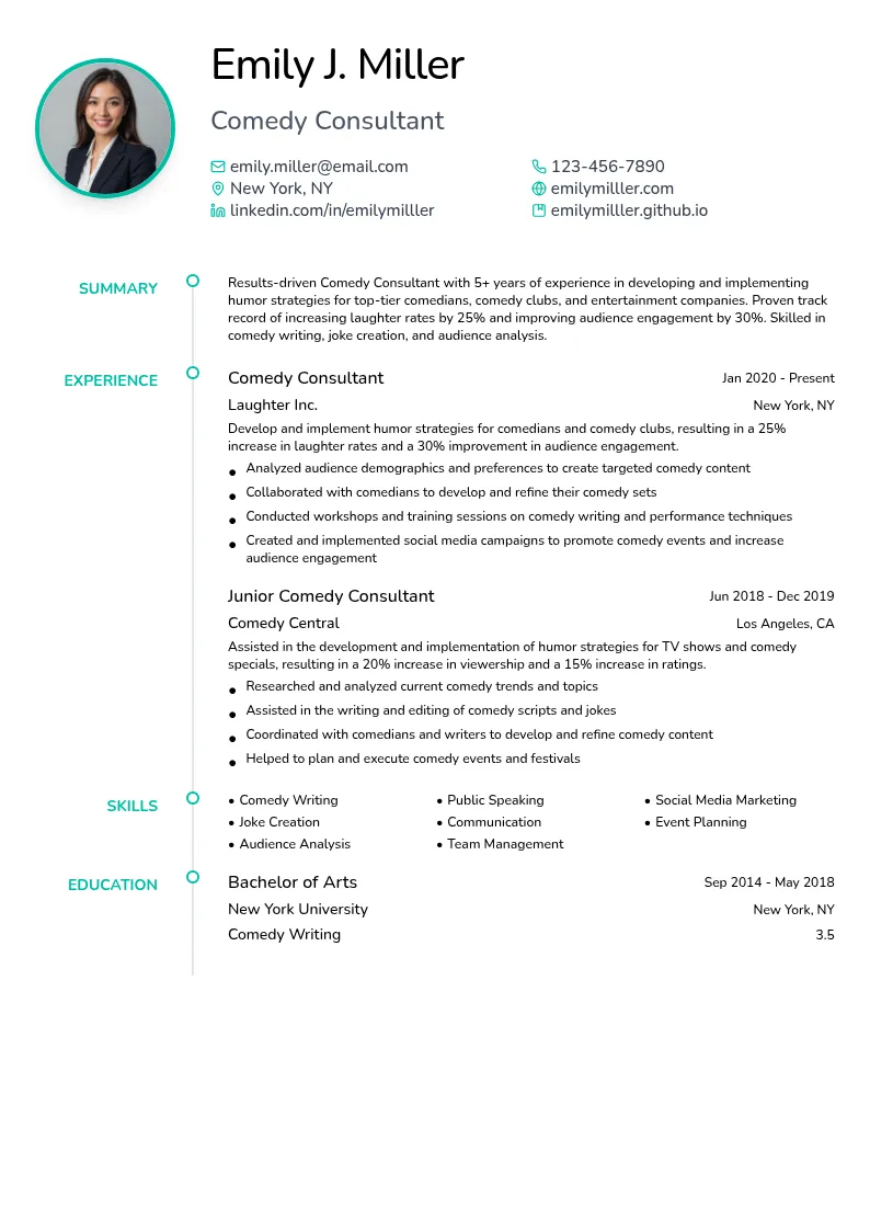 Comedy Consultant resume example