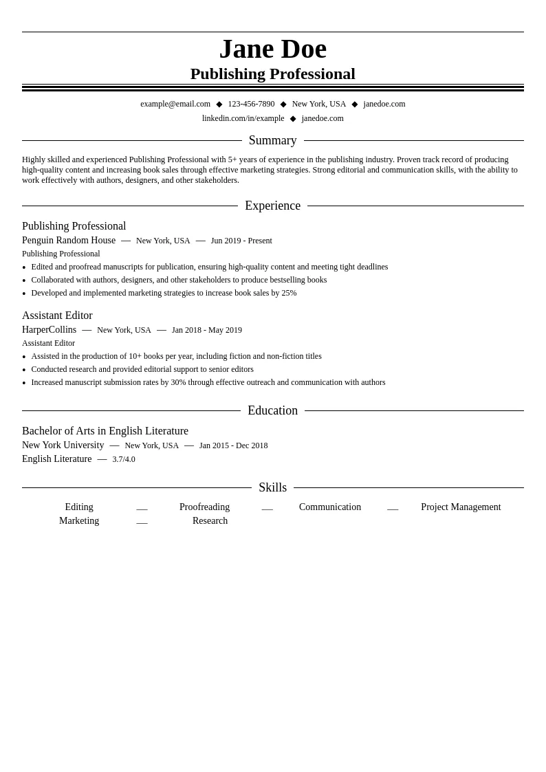 Publishing Professional resume example