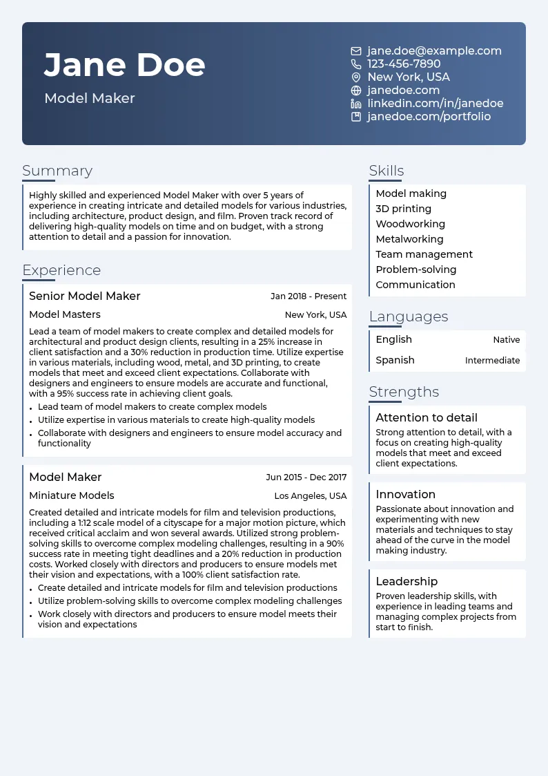 Model Maker resume example