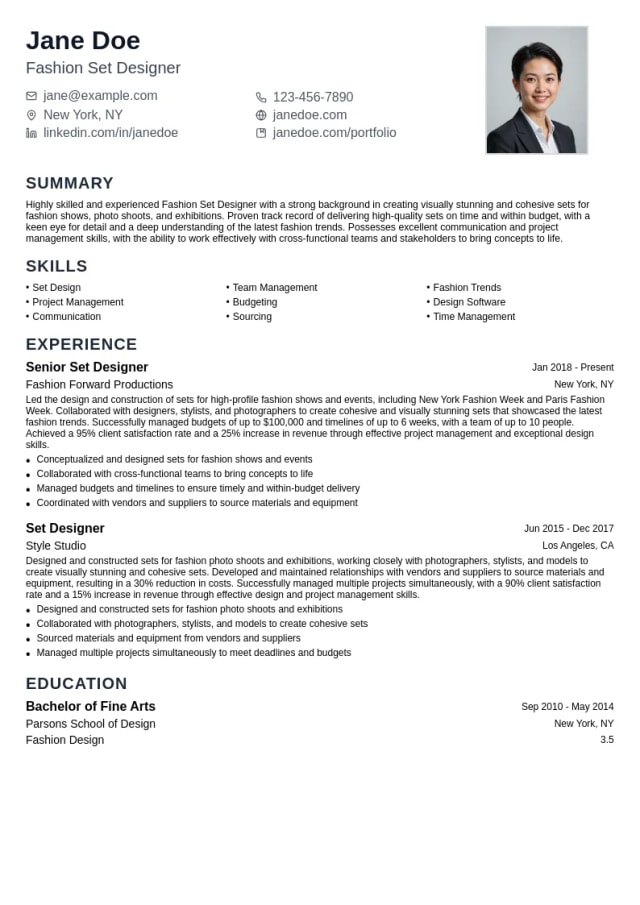 Fashion Set Design resume example