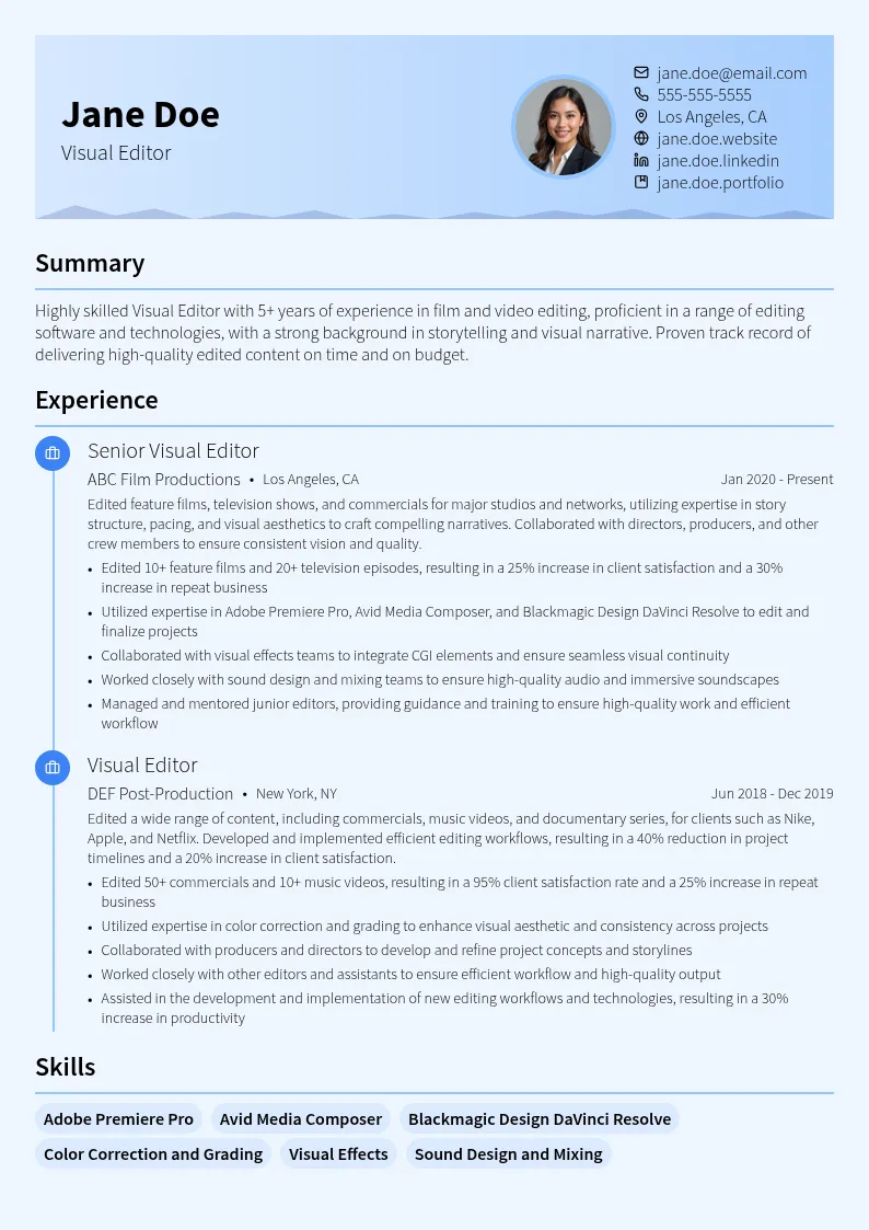 Visual Editor resume example