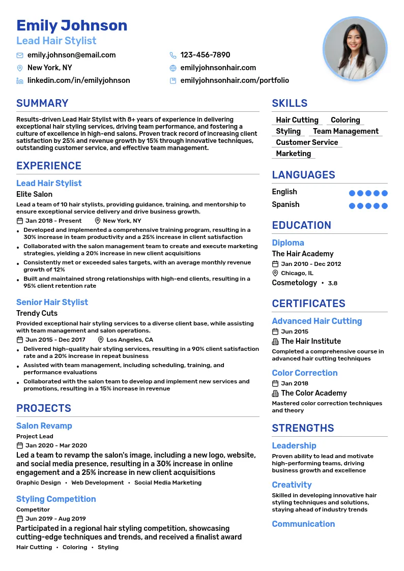 Lead Hair Stylist resume example
