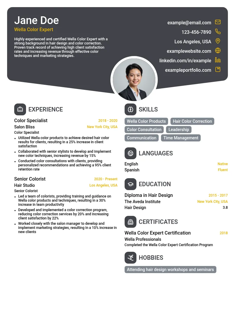 Wella Color Expert resume example