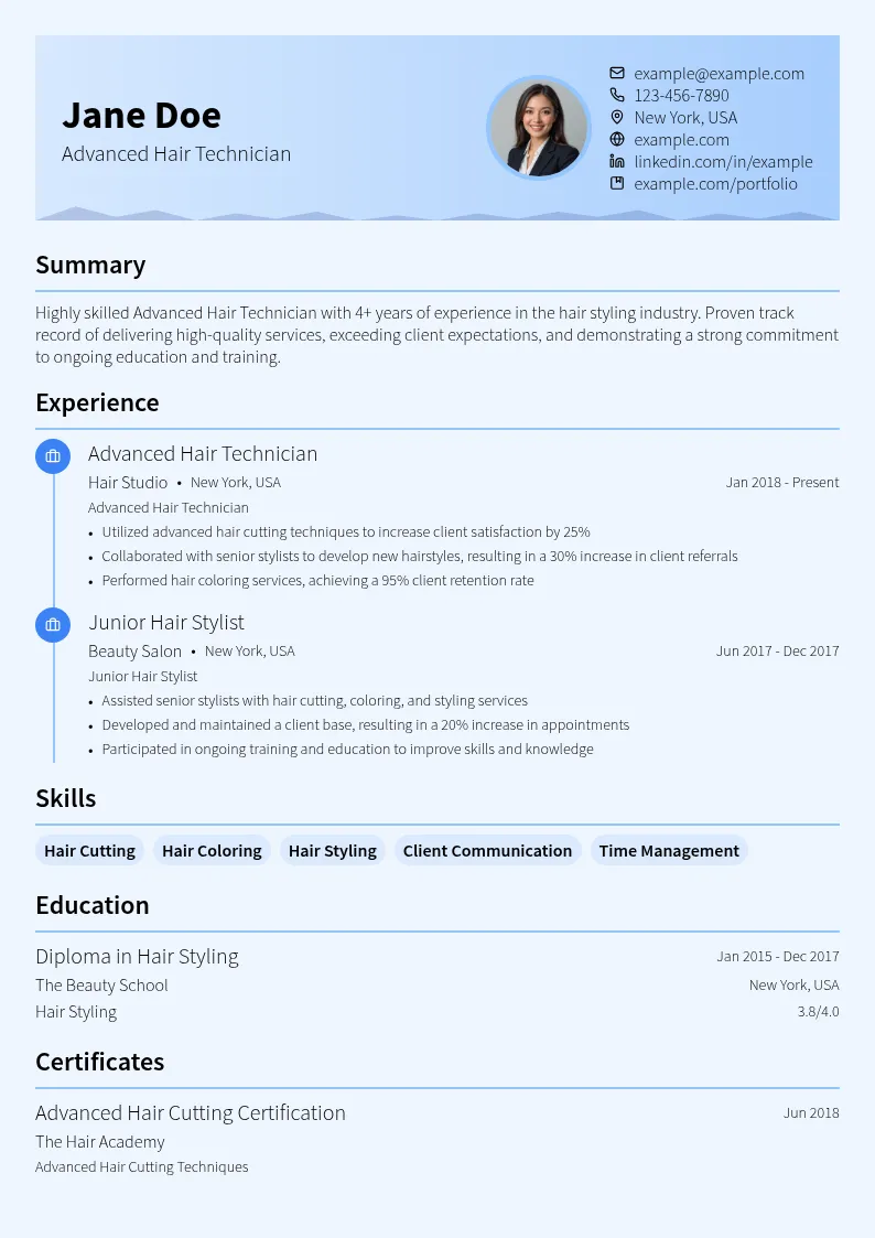 Advanced Hair Technician resume example
