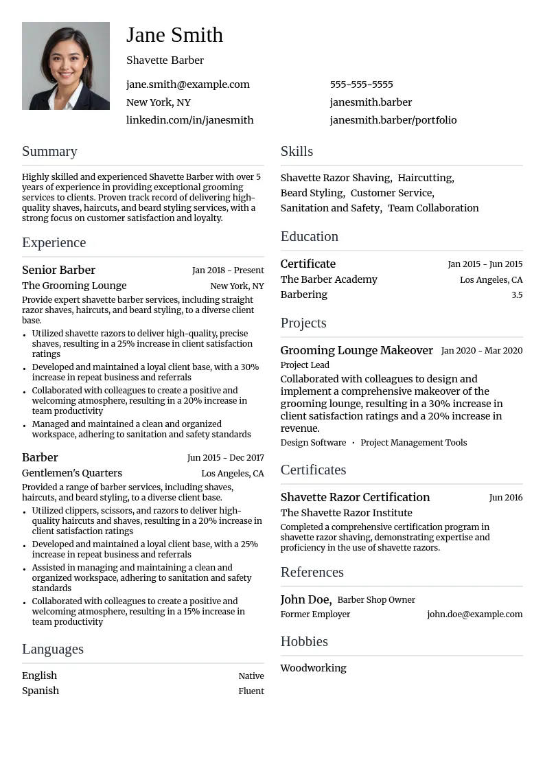 Shavette Barber resume example