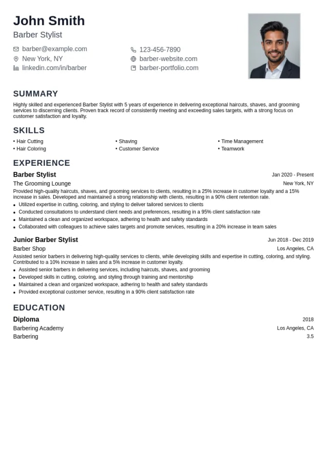 Barber Stylist resume example