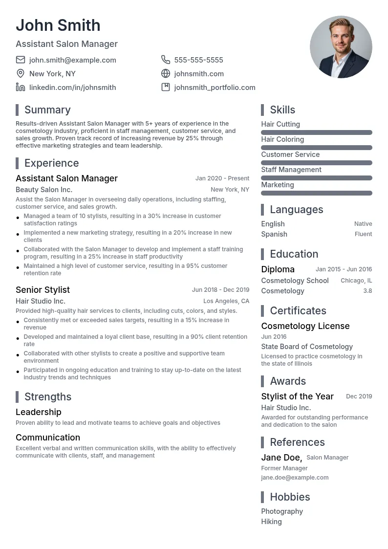 Assistant Salon Manager resume example