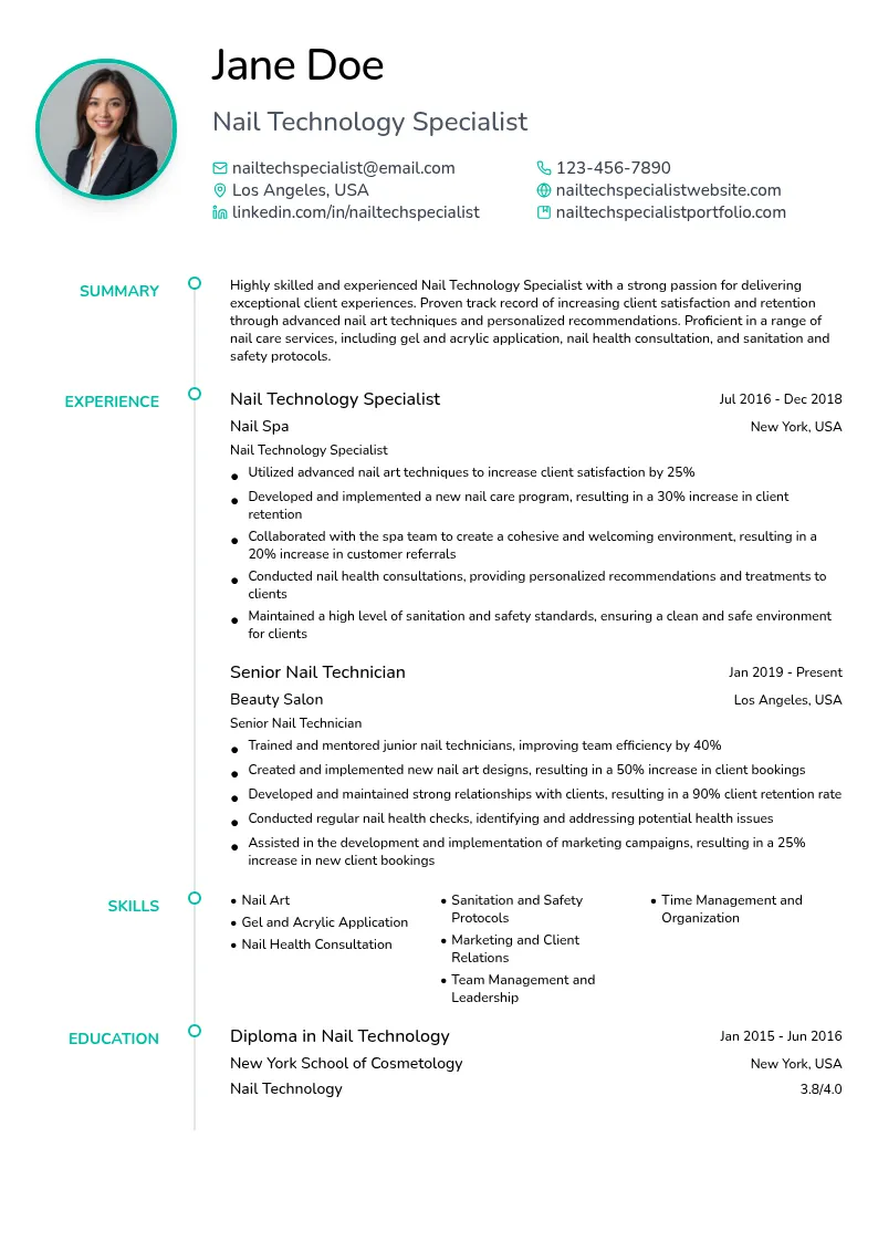 Nail Technology Specialist resume example