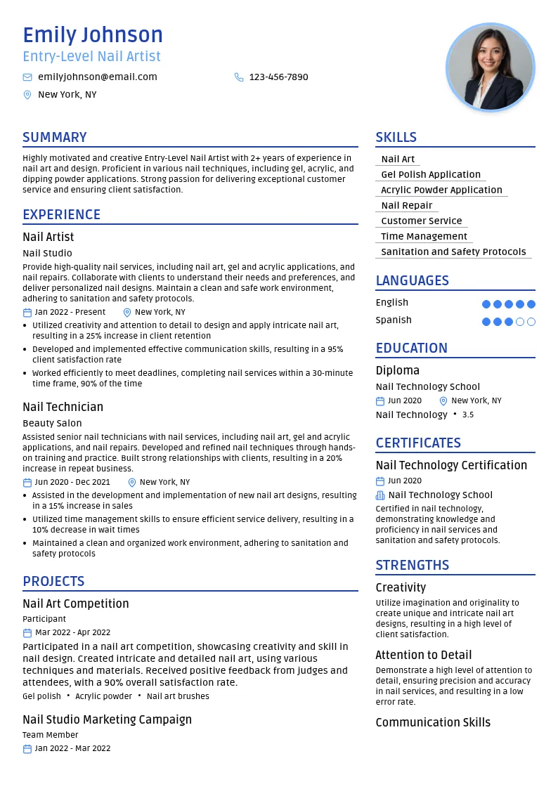Entry-Level Nail Artist resume example