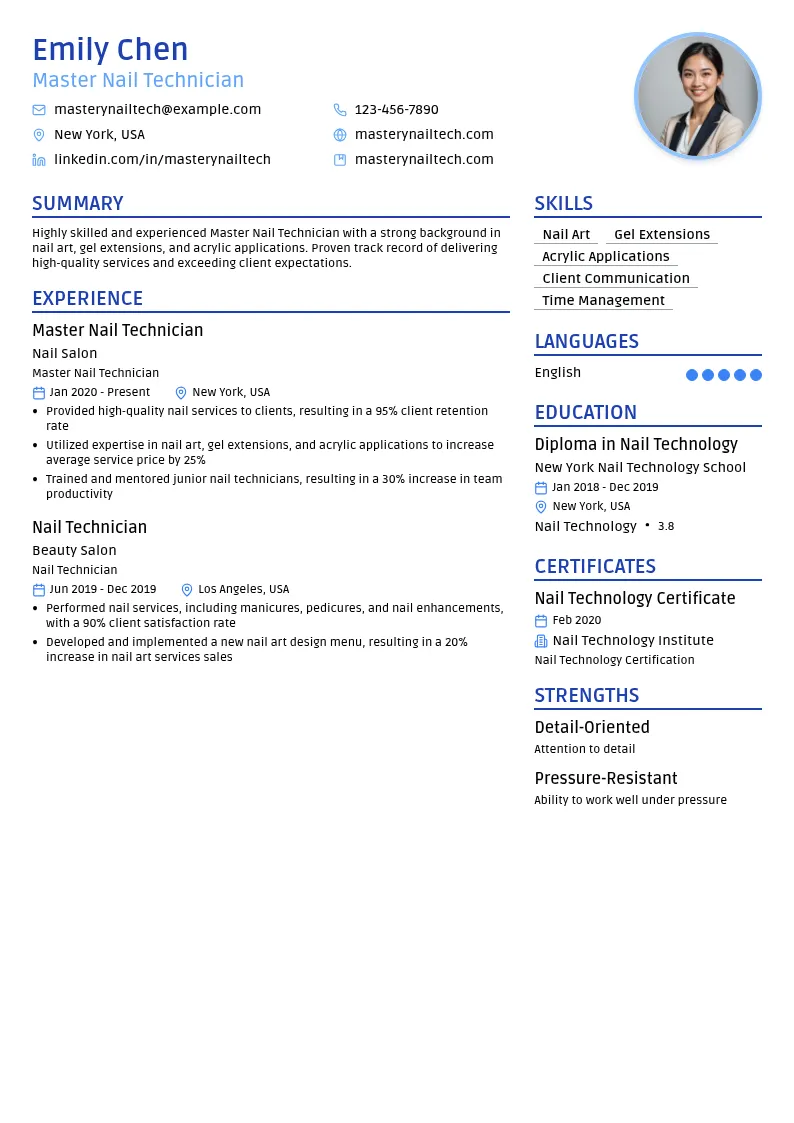 Master Nail Technician resume example