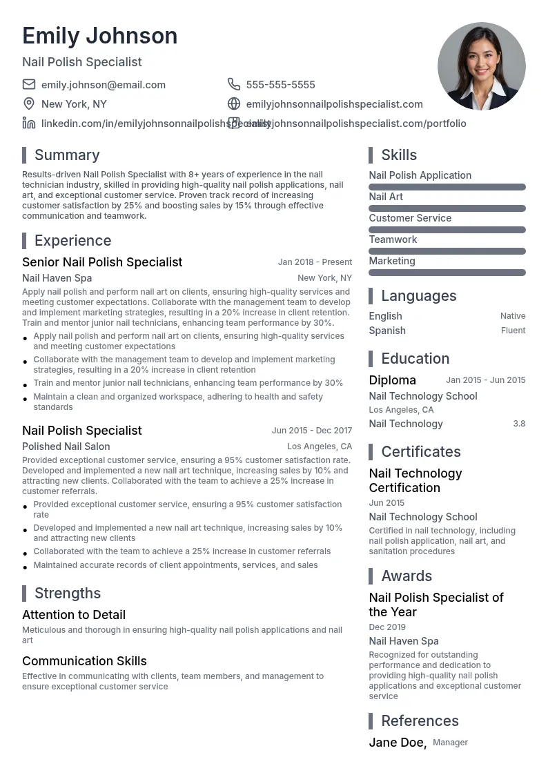 Nail Polish Specialist resume example