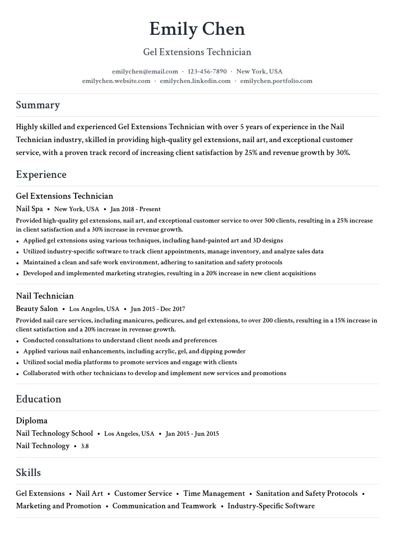 Gel Extensions Technician resume example