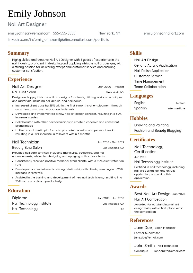 Nail Art Designer resume example