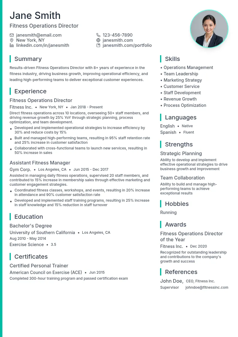 Fitness Operations Director resume example