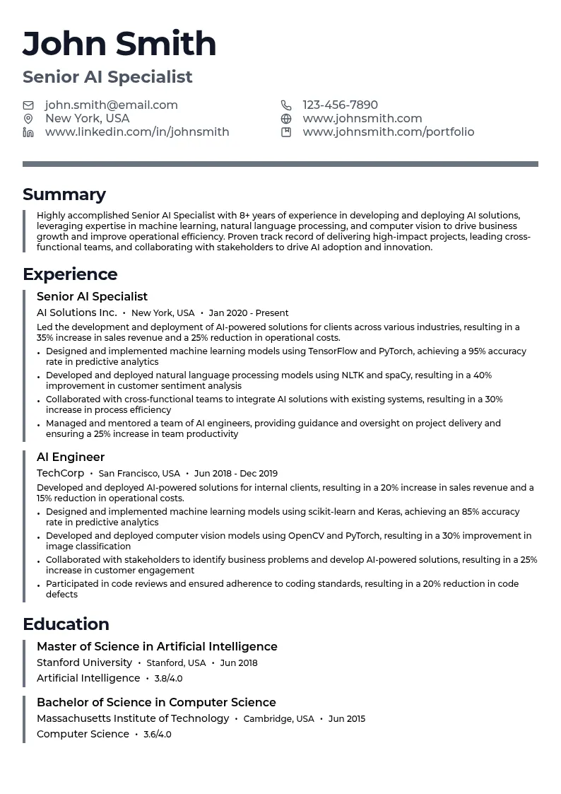 Senior AI Specialist resume example