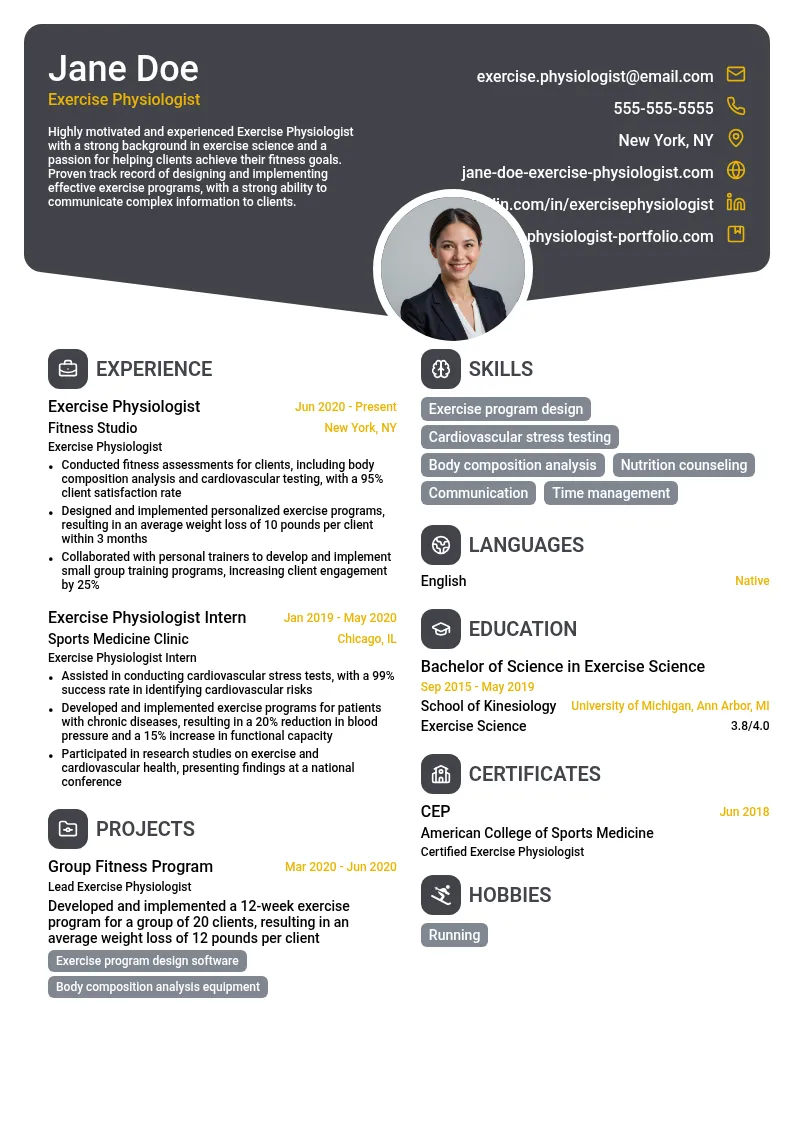 Exercise Physiologist resume example