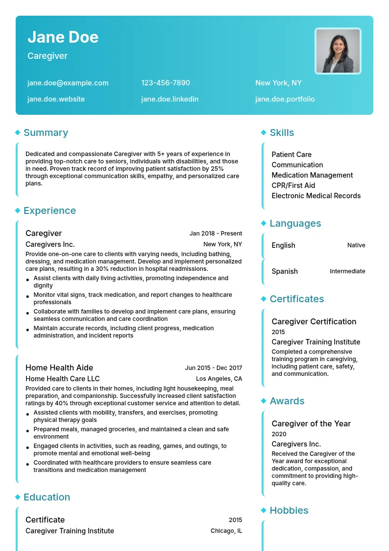 Caregiver resume example