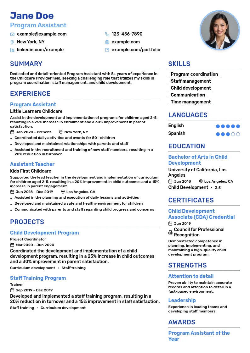 Program Assistant resume example