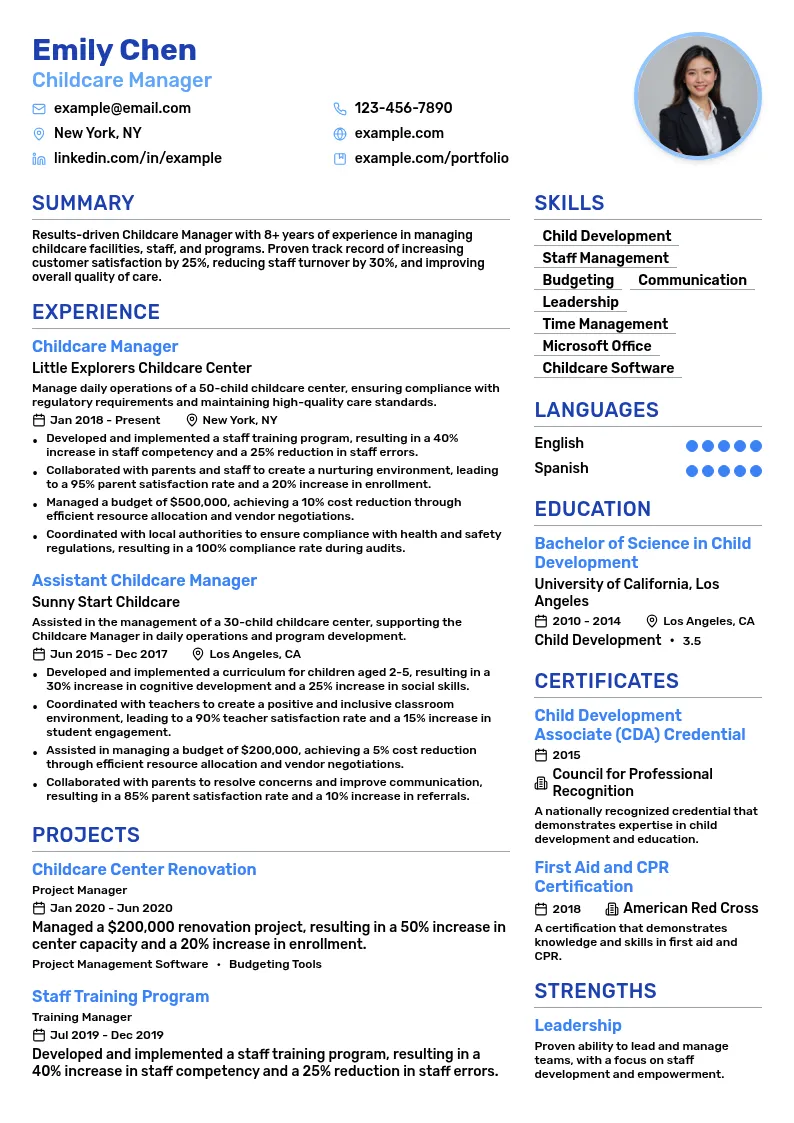 Childcare Manager resume example