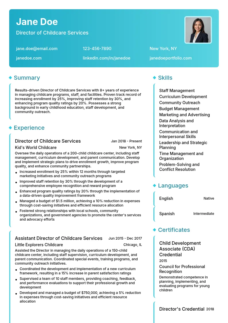 Director of Childcare Services resume example
