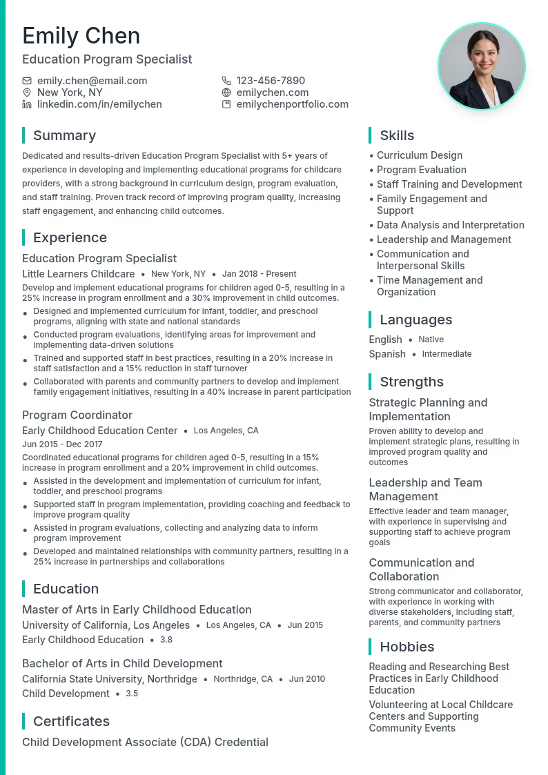 Education Program Specialist resume example