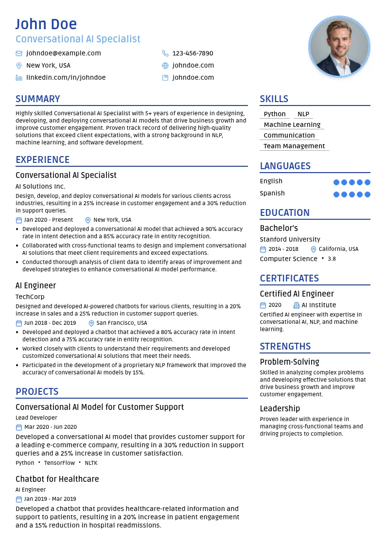 Conversational AI Specialist resume example