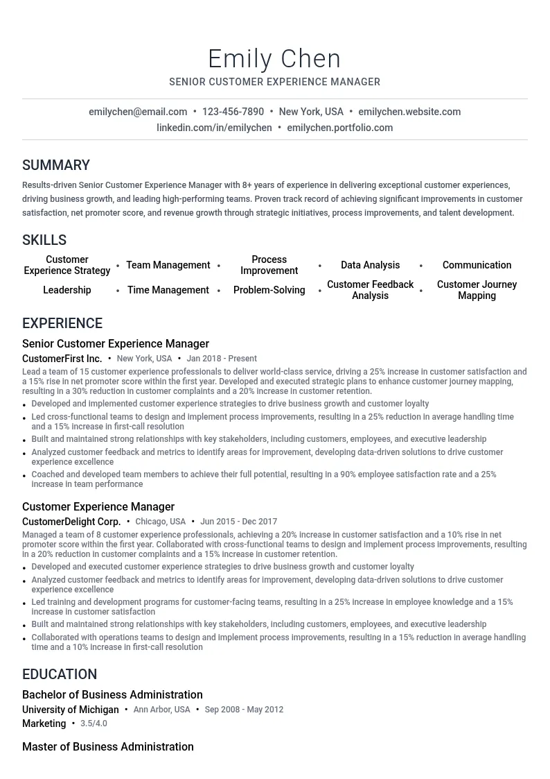 Senior Customer Experience Manager resume example