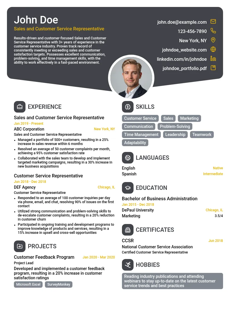 Sales and Customer Service Representative resume example