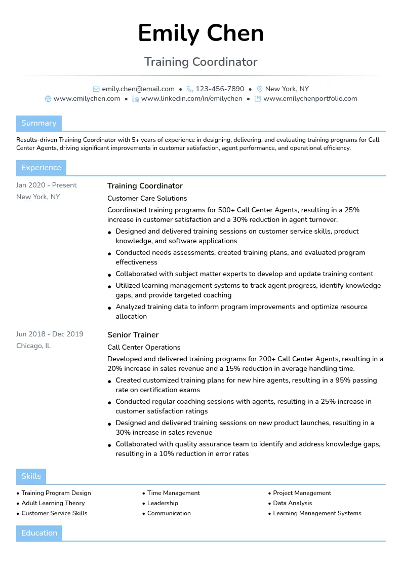 Training Coordinator resume example
