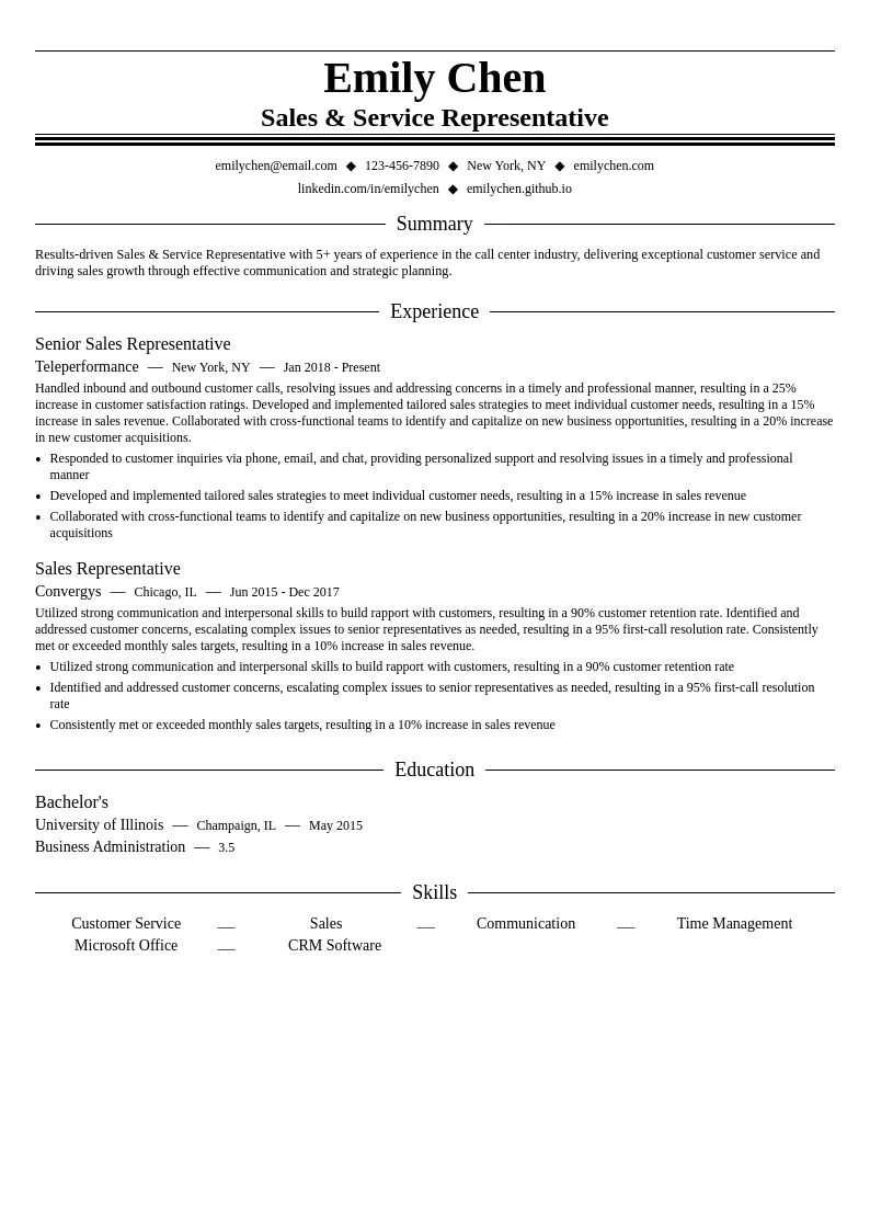Sales & Service Representative resume example