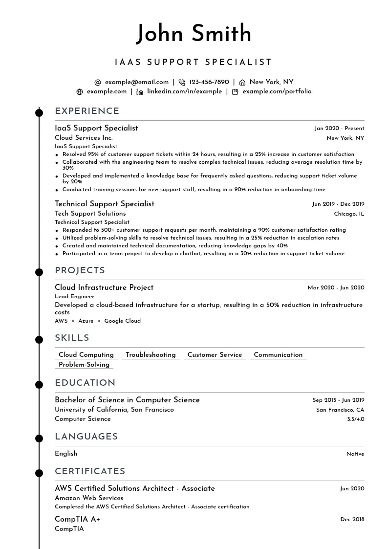 IaaS Support Specialist resume example