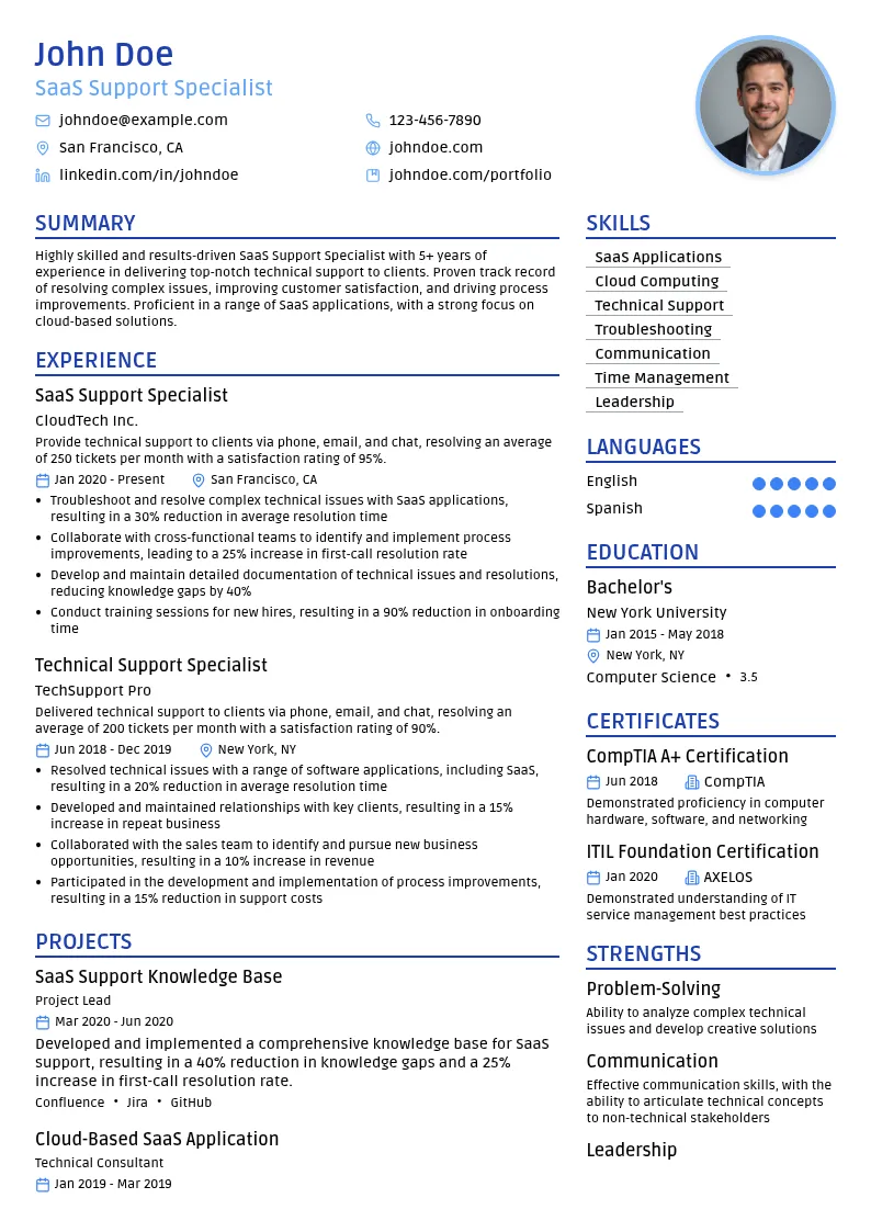 SaaS Support Specialist resume example
