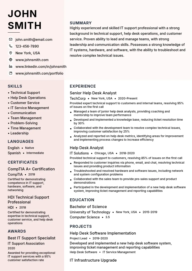 Specialized IT Support resume example