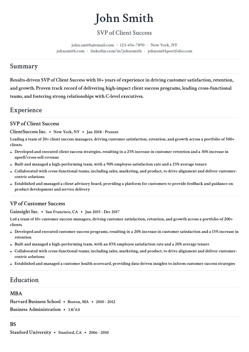 SVP of Client Success resume example