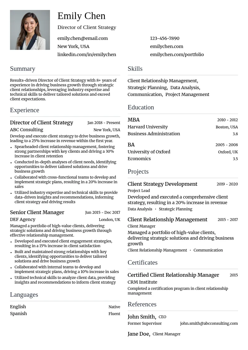 Director of Client Strategy resume example