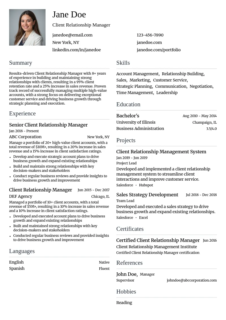 CRM - Relationship Building resume example