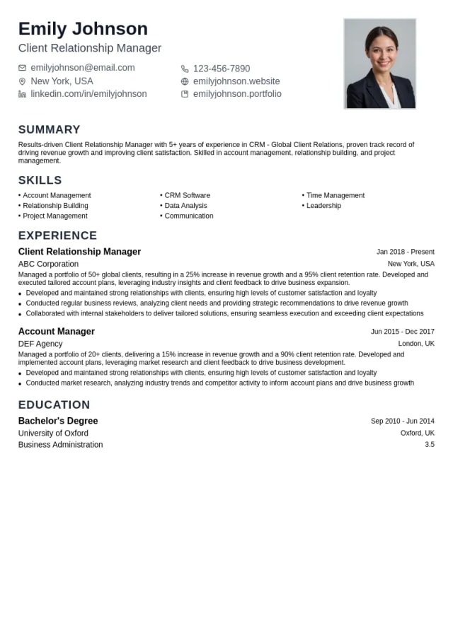 CRM - Global Client Relations resume example