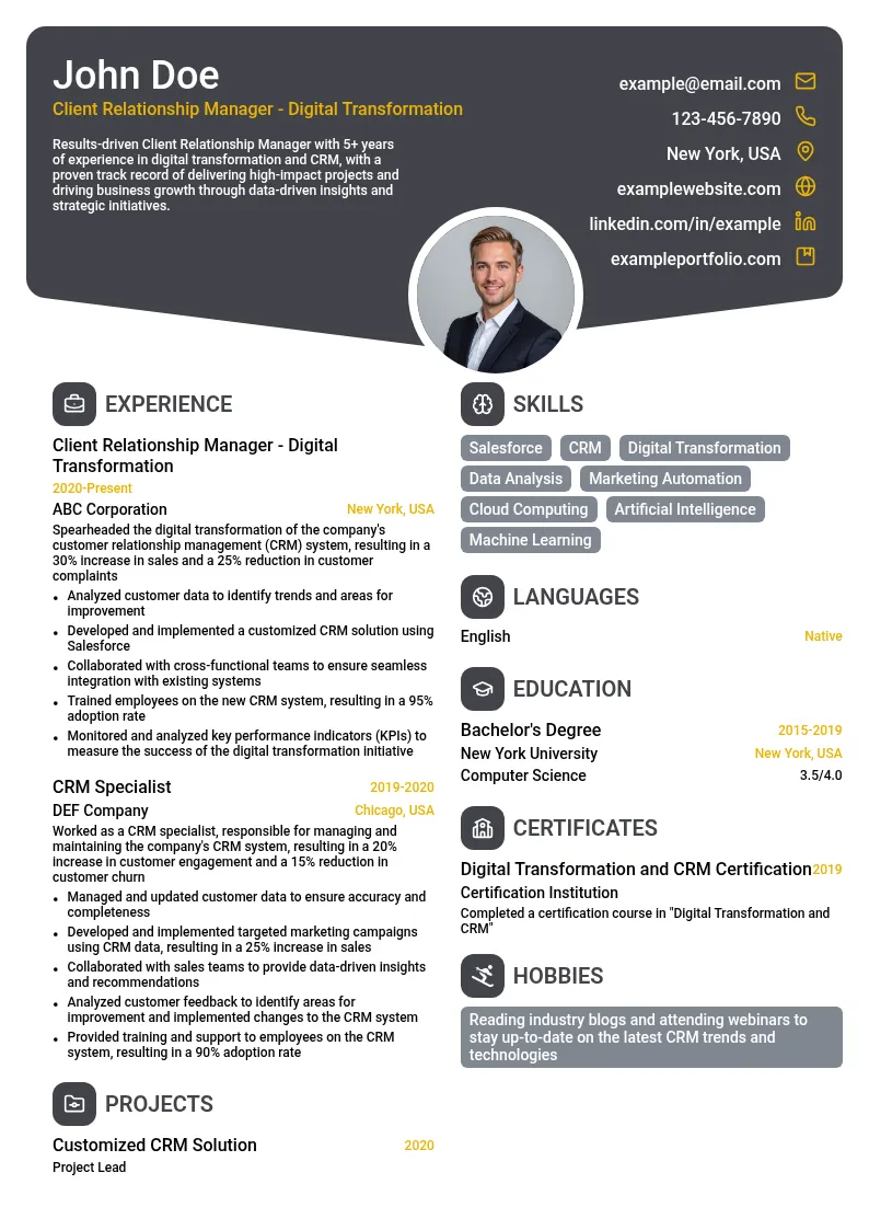 CRM - Digital Transformation resume example