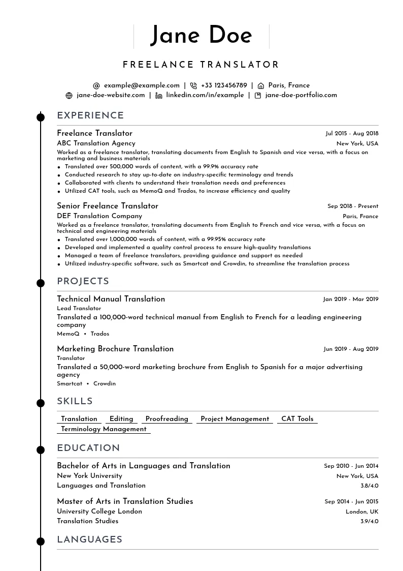 Freelance Translator resume example