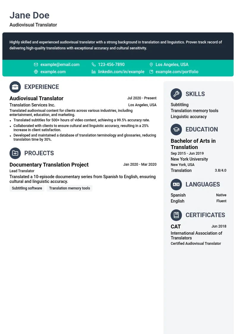 Audiovisual Translator resume example