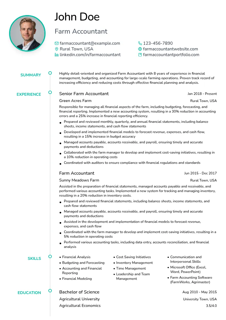 Farm Accountant resume example