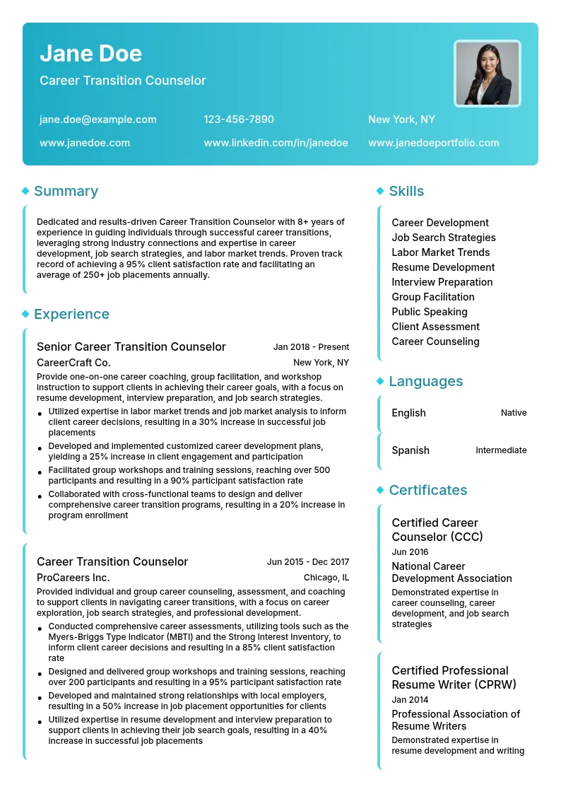 Career Transition Counselor resume example