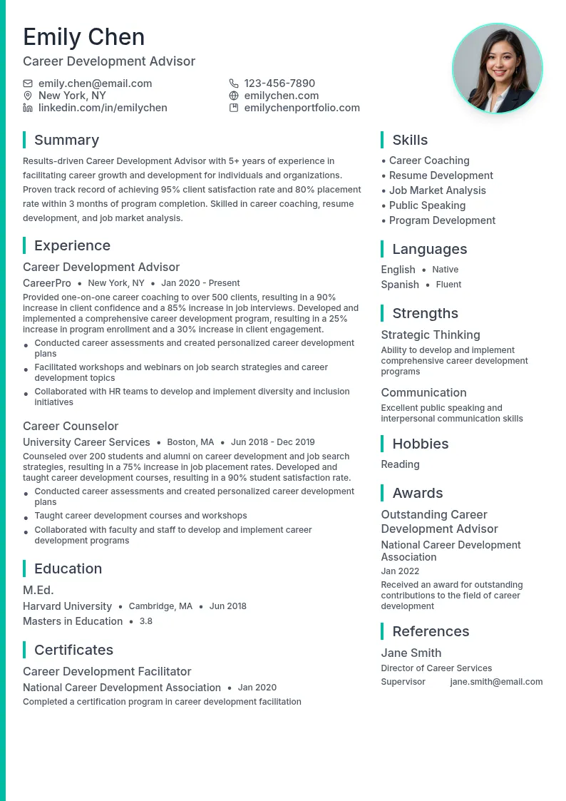 Career Development Advisor resume example