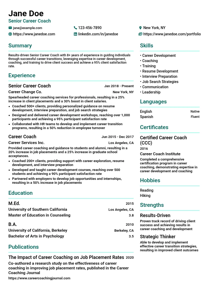 Senior Career Coach resume example