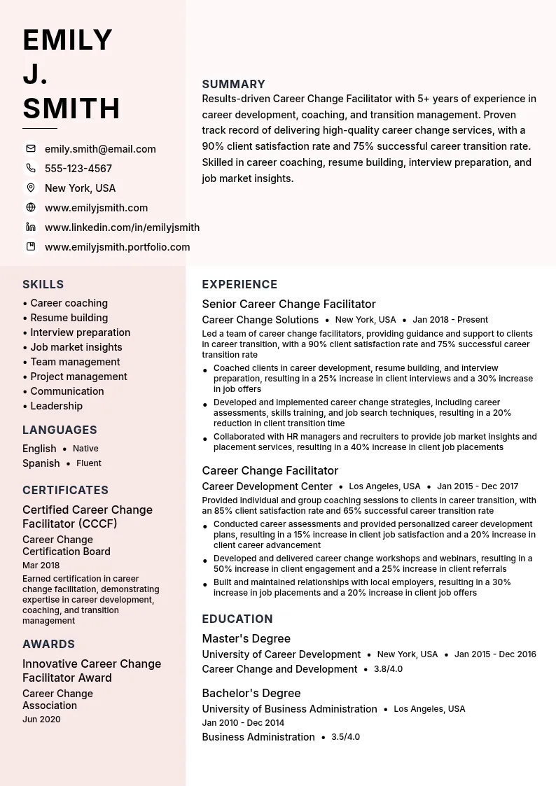 Career Change Facilitator resume example