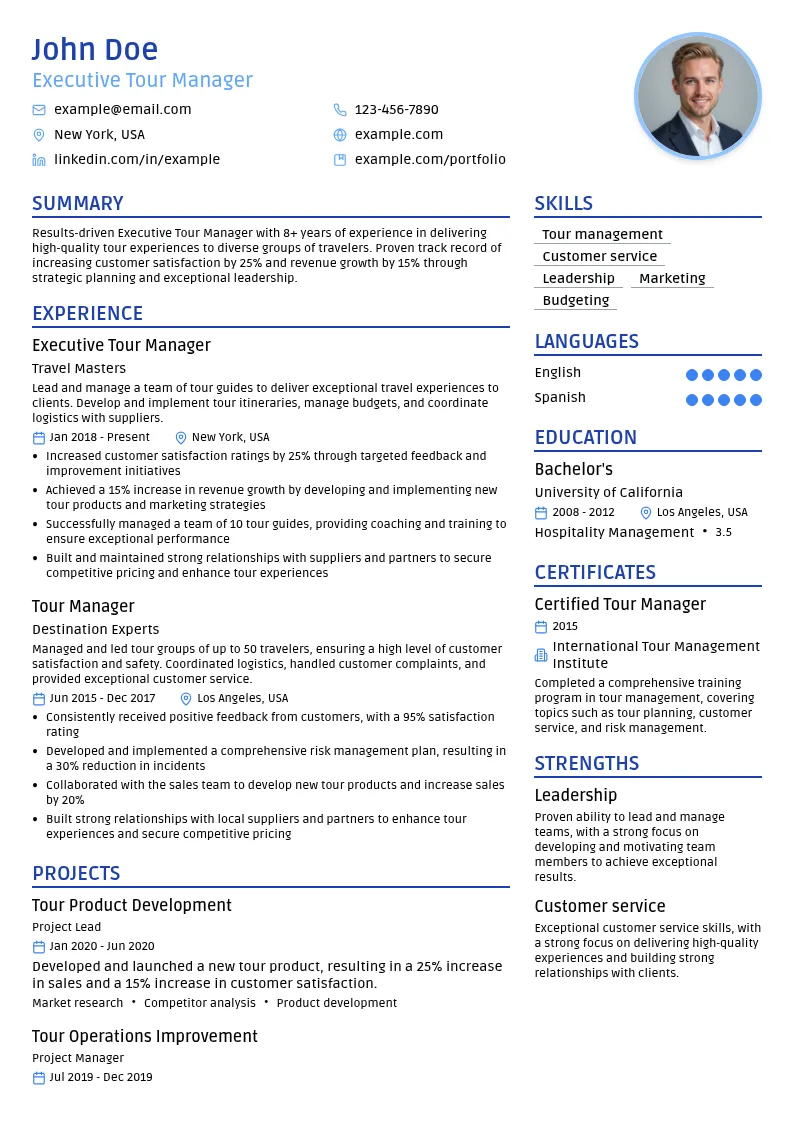 Executive Tour Manager resume example