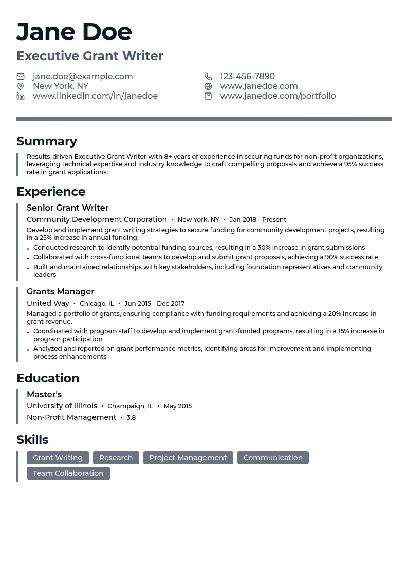 Executive Grant Writer resume example